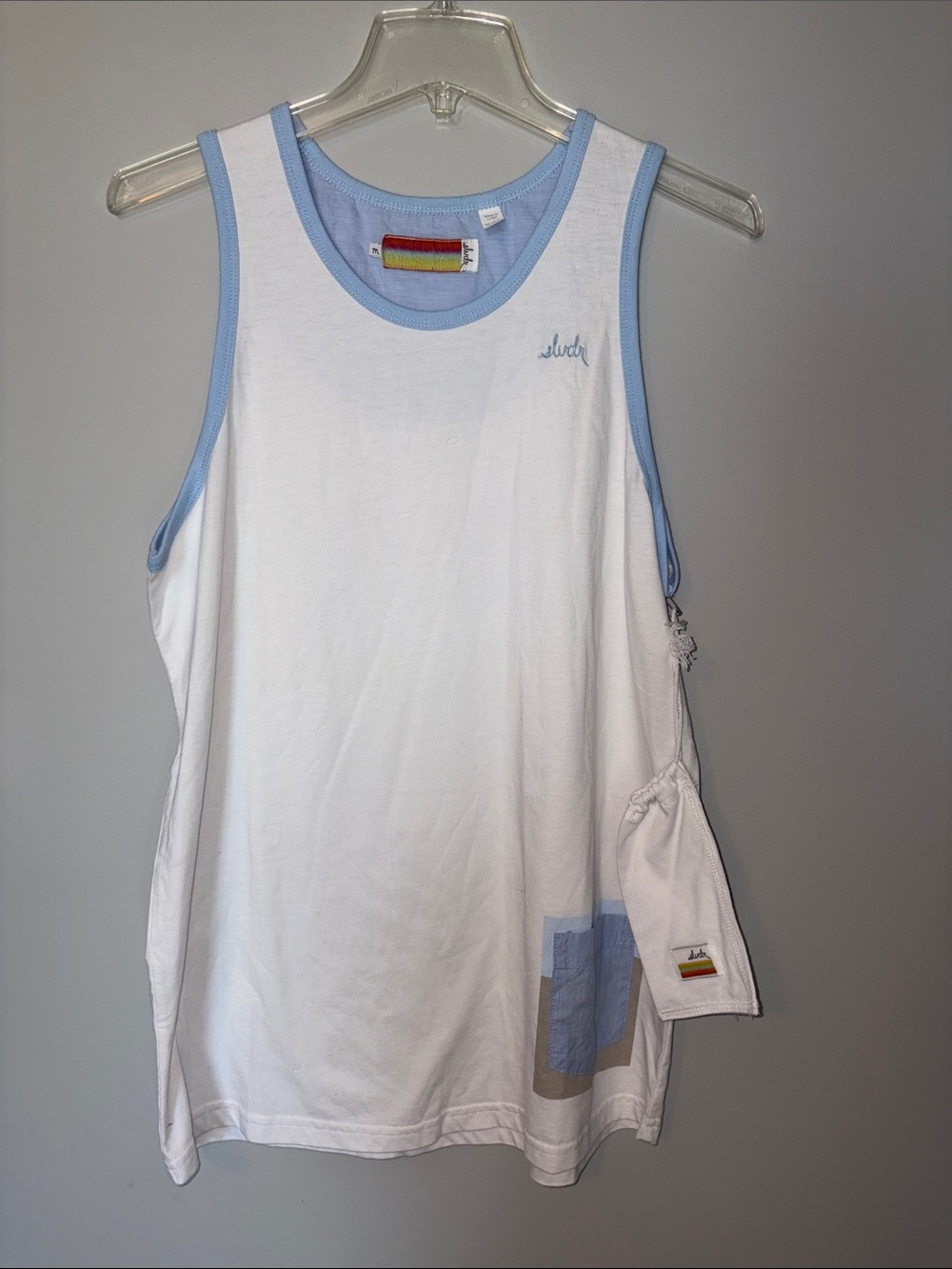 Women’s Light Blue-Trim White Tank Top Medium - Picture 1 of 6